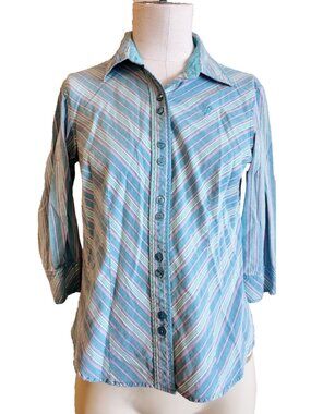 Y2K button up shirt striped by pappagallo size Small
